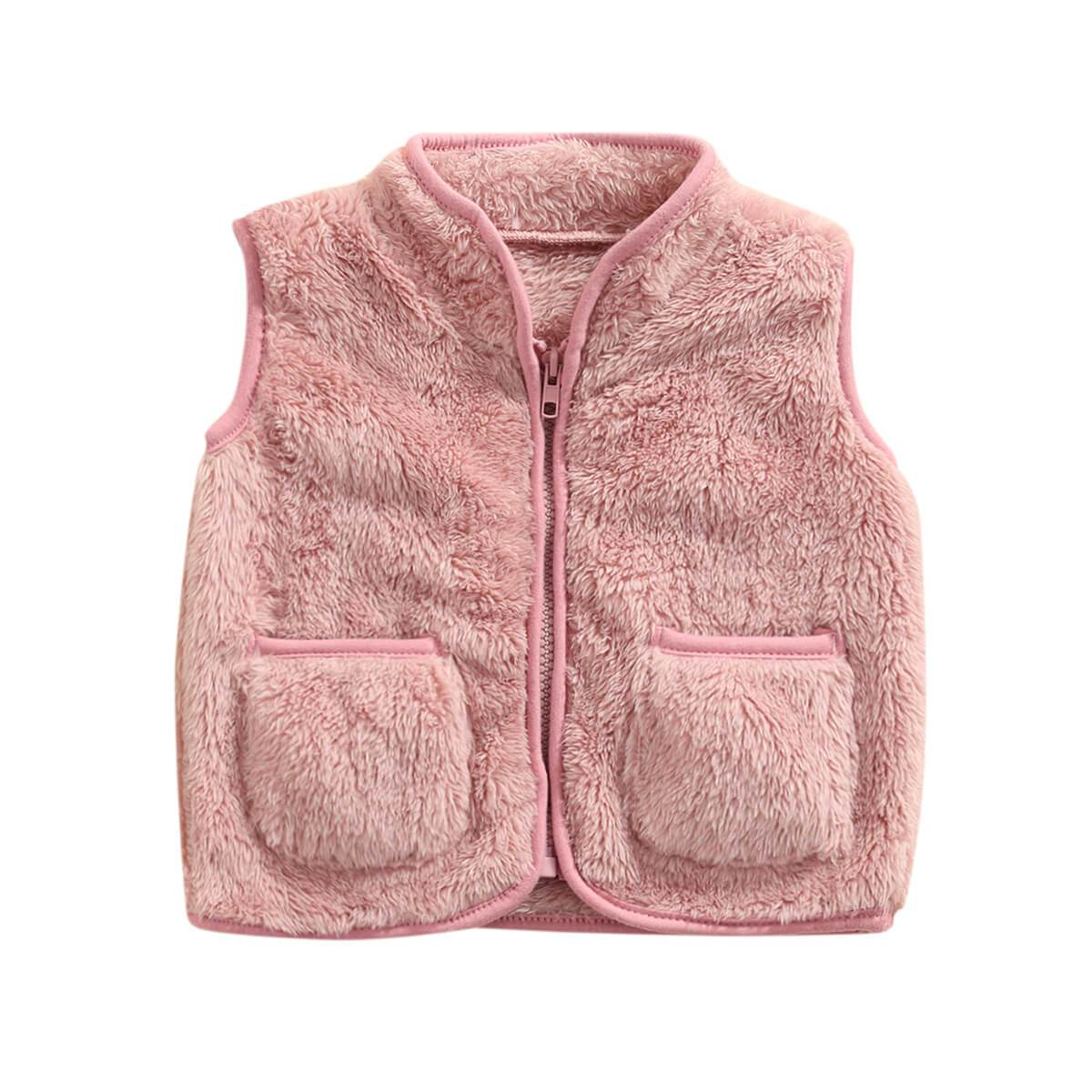 Solid Plush Vest Toddler Jacket - Wearebambino - Pink - 12 - 18 M - Solid Plush Vest Toddler Jacket