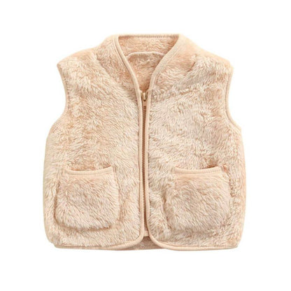 Solid Plush Vest Toddler Jacket - Wearebambino - Beige - 12 - 18 M - Solid Plush Vest Toddler Jacket