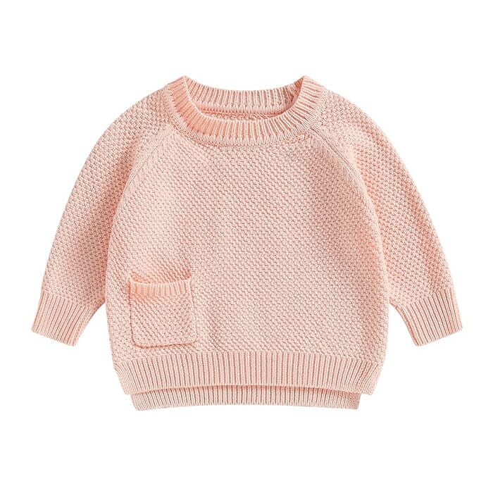 Solid Pocket Knitted Baby Sweater - Wearebambino - Pink - 3 - 6 M - Solid Pocket Knitted Baby Sweater