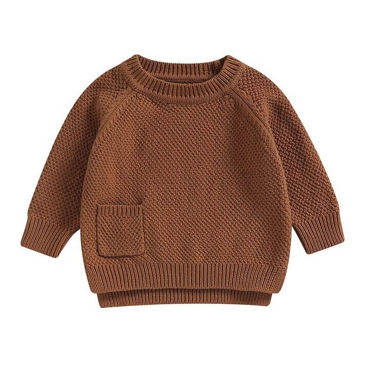 Solid Pocket Knitted Baby Sweater - Wearebambino - Brown - 3 - 6 M - Solid Pocket Knitted Baby Sweater