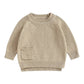 Solid Pocket Knitted Baby Sweater - Wearebambino - Khaki - 3 - 6 M - Solid Pocket Knitted Baby Sweater