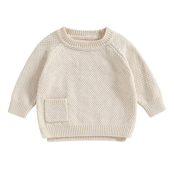 Solid Pocket Knitted Baby Sweater - Wearebambino - Beige - 3 - 6 M - Solid Pocket Knitted Baby Sweater