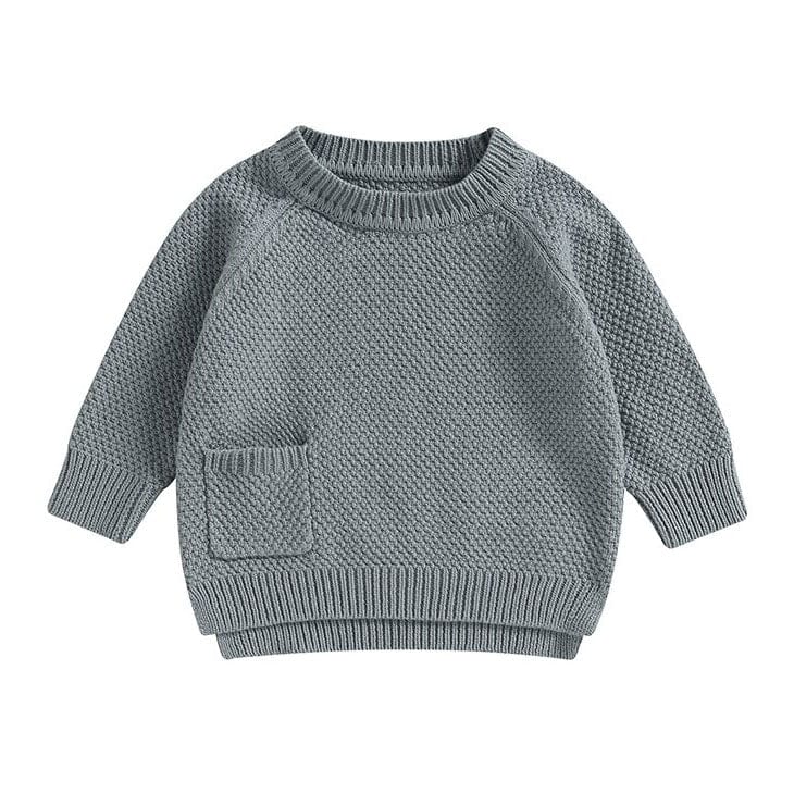 Solid Pocket Knitted Baby Sweater - Wearebambino - Gray - 3 - 6 M - Solid Pocket Knitted Baby Sweater