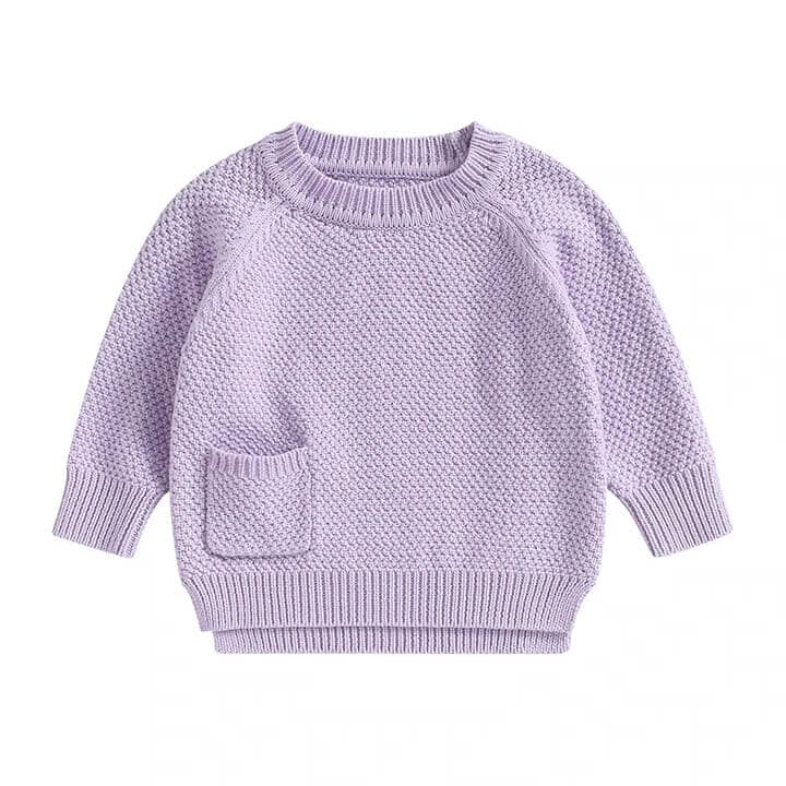 Solid Pocket Knitted Baby Sweater - Wearebambino - Purple - 3 - 6 M - Solid Pocket Knitted Baby Sweater