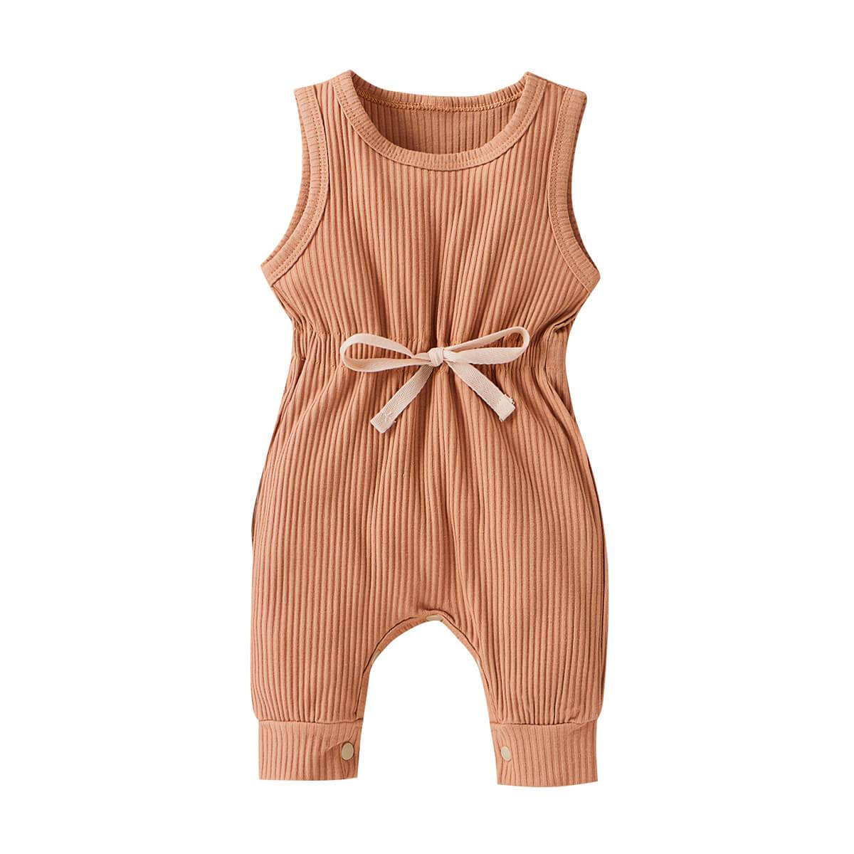 Solid Ribbed Baby Jumpsuit - Wearebambino - Brown - 0 - 3 M - Solid Ribbed Baby Jumpsuit