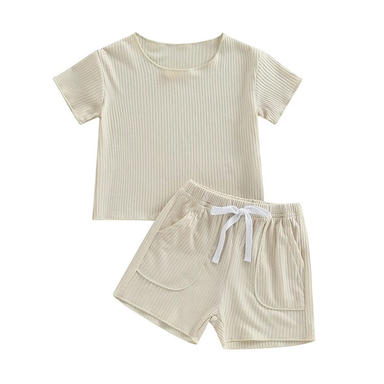 Solid Ribbed Baby Set - Wearebambino - Beige - 3 - 6 M - Solid Ribbed Baby Set