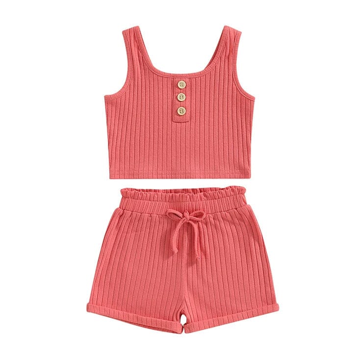 Solid Ribbed Shorts Toddler Set - Wearebambino - Red - 9 - 12 M - Solid Ribbed Shorts Toddler Set