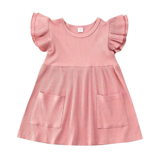 Solid Ribbed Toddler Dress - Wearebambino - Pink - 12 - 18 M - Solid Ribbed Toddler Dress