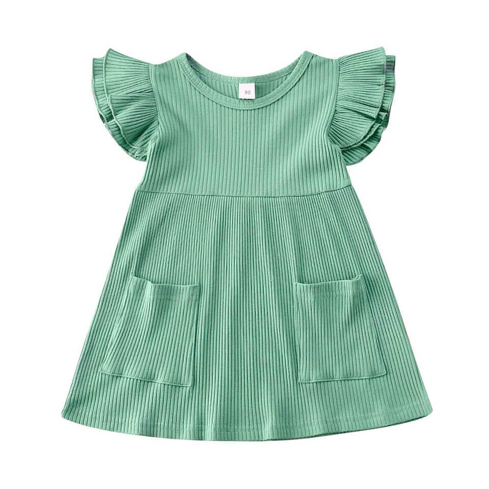 Solid Ribbed Toddler Dress - Wearebambino - Green - 12 - 18 M - Solid Ribbed Toddler Dress