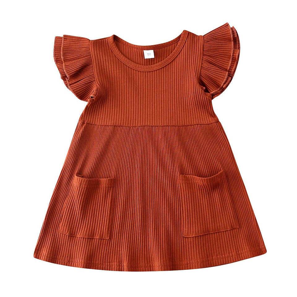 Solid Ribbed Toddler Dress - Wearebambino - Brown - 12 - 18 M - Solid Ribbed Toddler Dress