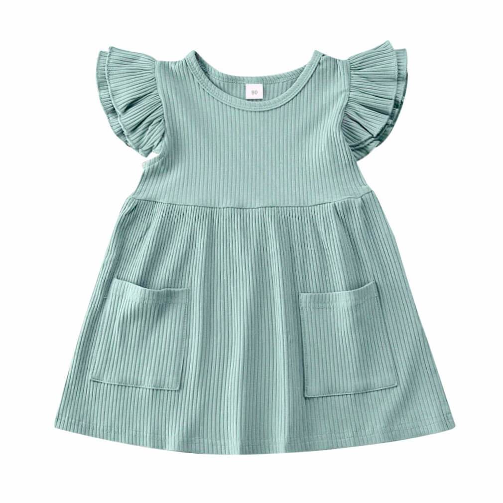 Solid Ribbed Toddler Dress - Wearebambino - Blue - 12 - 18 M - Solid Ribbed Toddler Dress