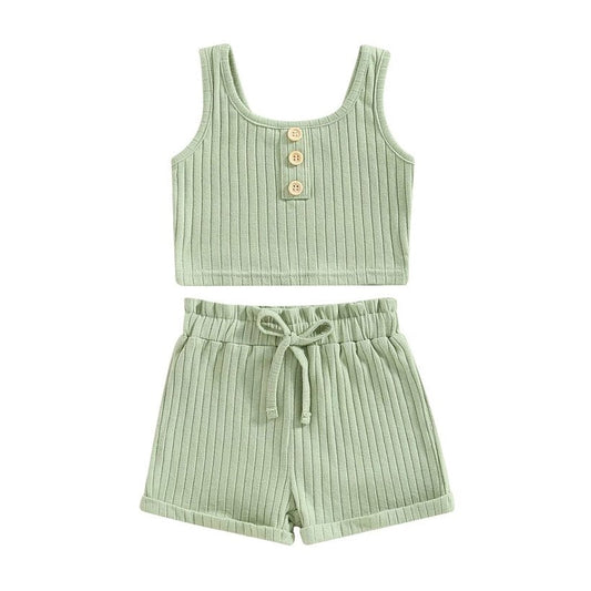 Solid Ribbed Toddler Set - Wearebambino - Green - 9 - 12 M - Solid Ribbed Toddler Set