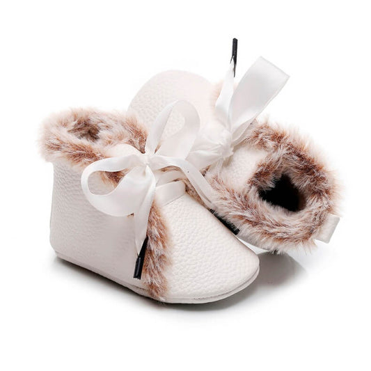 Solid Ribbon Knot Fur Baby Boots - Wearebambino - White - 1 - Solid Ribbon Knot Fur Baby Boots