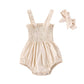 Solid Ruched Baby Romper - Wearebambino - Beige - 0 - 3 M - Solid Ruched Baby Romper