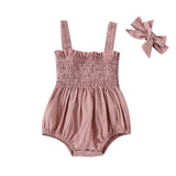 Solid Ruched Baby Romper - Wearebambino - Pink - 0 - 3 M - Solid Ruched Baby Romper