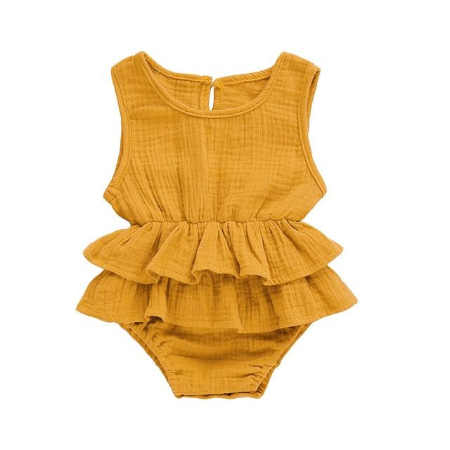 Solid Ruffle Baby Romper - Wearebambino - Orange - 3 - 6 M - Solid Ruffle Baby Romper