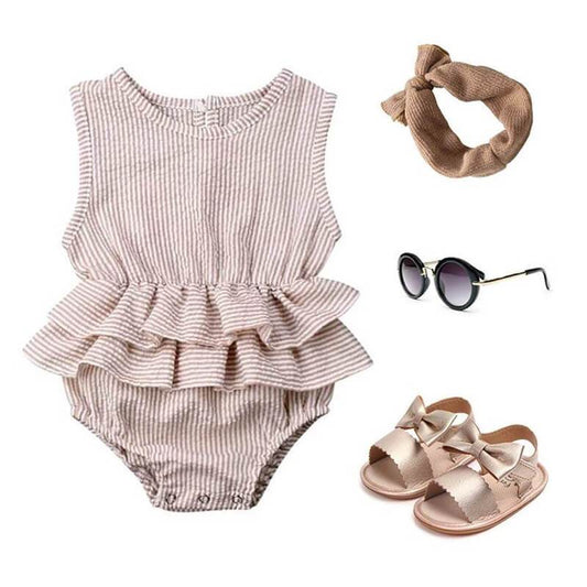 Solid Ruffle Baby Romper - Wearebambino - Beige - 3 - 6 M - Solid Ruffle Baby Romper