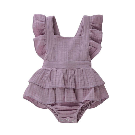 Solid Ruffled Baby Romper - Wearebambino - Purple - 0 - 3 M - Solid Ruffled Baby Romper