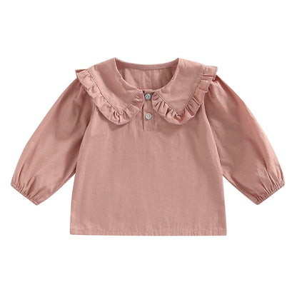 Solid Ruffled Collar Toddler Shirt - Wearebambino - Pink - 9 - 12 M - Solid Ruffled Collar Toddler Shirt