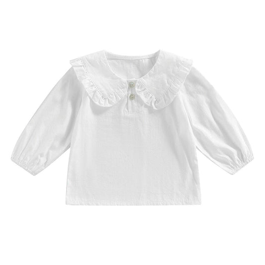 Solid Ruffled Collar Toddler Shirt - Wearebambino - White - 9 - 12 M - Solid Ruffled Collar Toddler Shirt