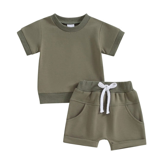 Solid Short Sleeve Baby Set - Wearebambino - Green - 3 - 6 M - Solid Short Sleeve Baby Set