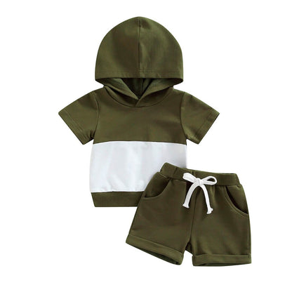 Solid Shorts Hooded Toddler Set - Wearebambino - Green - 9 - 12 M - Solid Shorts Hooded Toddler Set