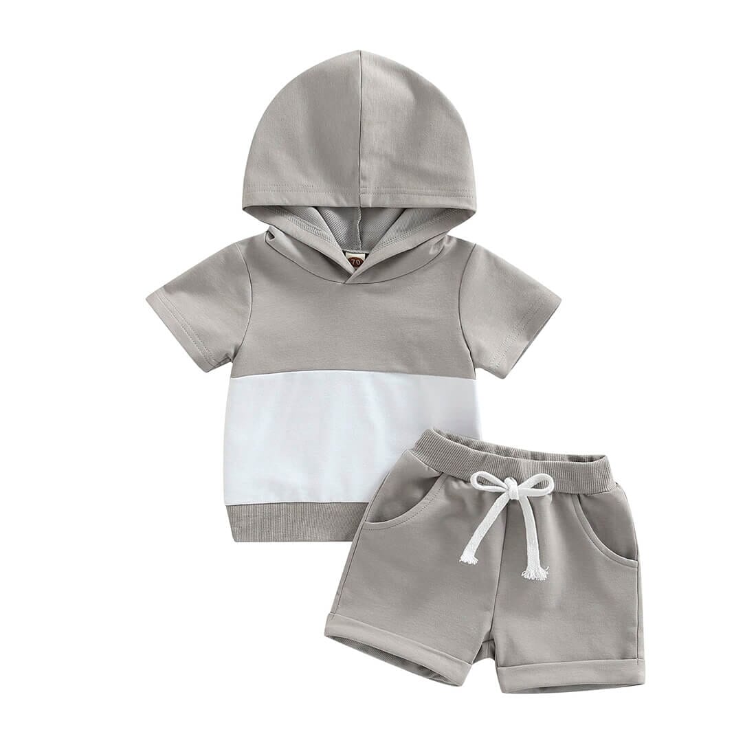 Solid Shorts Hooded Toddler Set - Wearebambino - Gray - 9 - 12 M - Solid Shorts Hooded Toddler Set