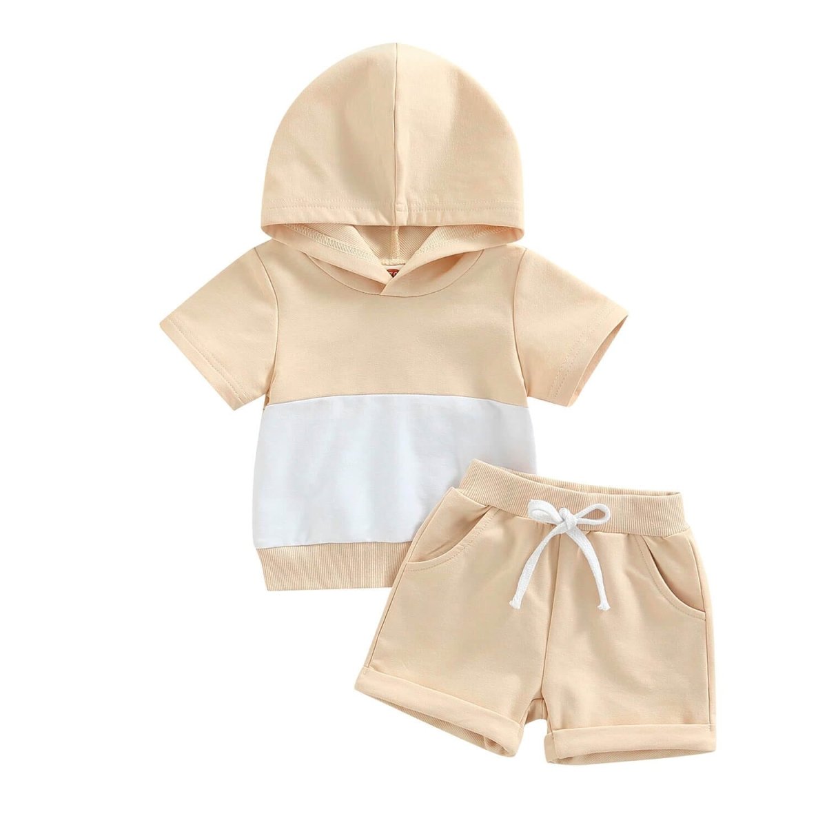 Solid Shorts Hooded Toddler Set - Wearebambino - Beige - 9 - 12 M - Solid Shorts Hooded Toddler Set