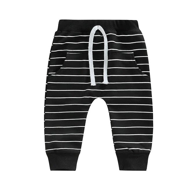 Solid Striped Baby Pants - Wearebambino - Black - 3 - 6 M - Solid Striped Baby Pants