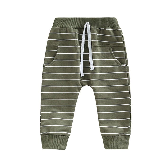 Solid Striped Baby Pants - Wearebambino - Green - 3 - 6 M - Solid Striped Baby Pants