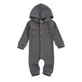 Solid Waffle Hooded Baby Jumpsuit - Wearebambino - Gray - 0 - 3 M - Solid Waffle Hooded Baby Jumpsuit