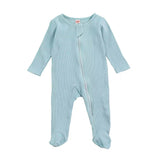 Solid Zipper Footed Baby Jumpsuit - Wearebambino - Light Blue - 0 - 3 M - Solid Zipper Footed Baby Jumpsuit