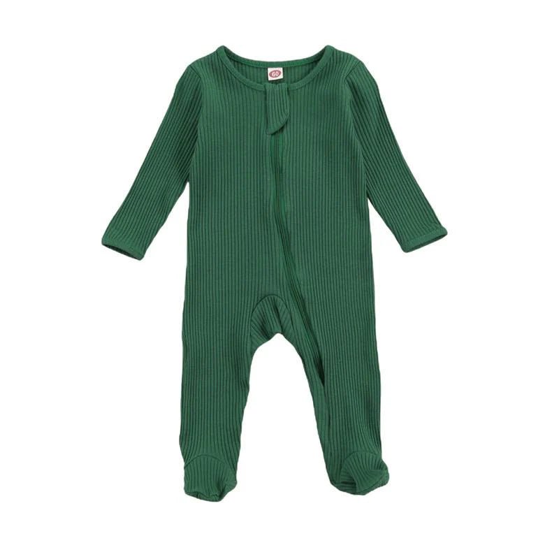 Solid Zipper Footed Baby Jumpsuit - Wearebambino - Green - 0 - 3 M - Solid Zipper Footed Baby Jumpsuit