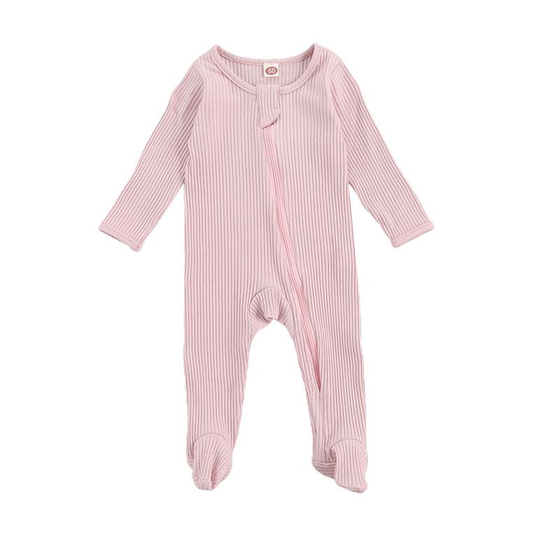 Solid Zipper Footed Baby Jumpsuit - Wearebambino - Pink - 0 - 3 M - Solid Zipper Footed Baby Jumpsuit