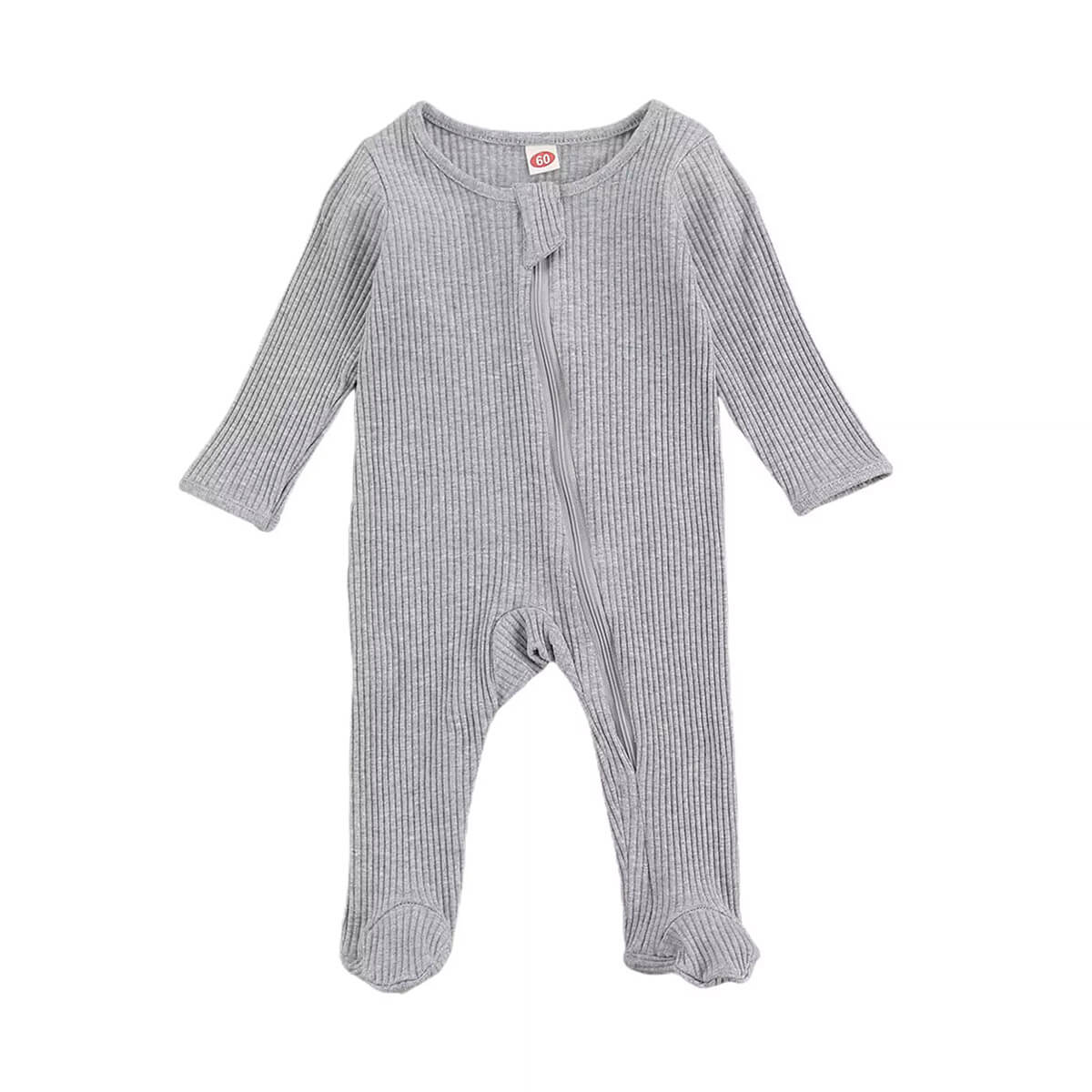 Solid Zipper Footed Baby Jumpsuit - Wearebambino - Gray - 0 - 3 M - Solid Zipper Footed Baby Jumpsuit