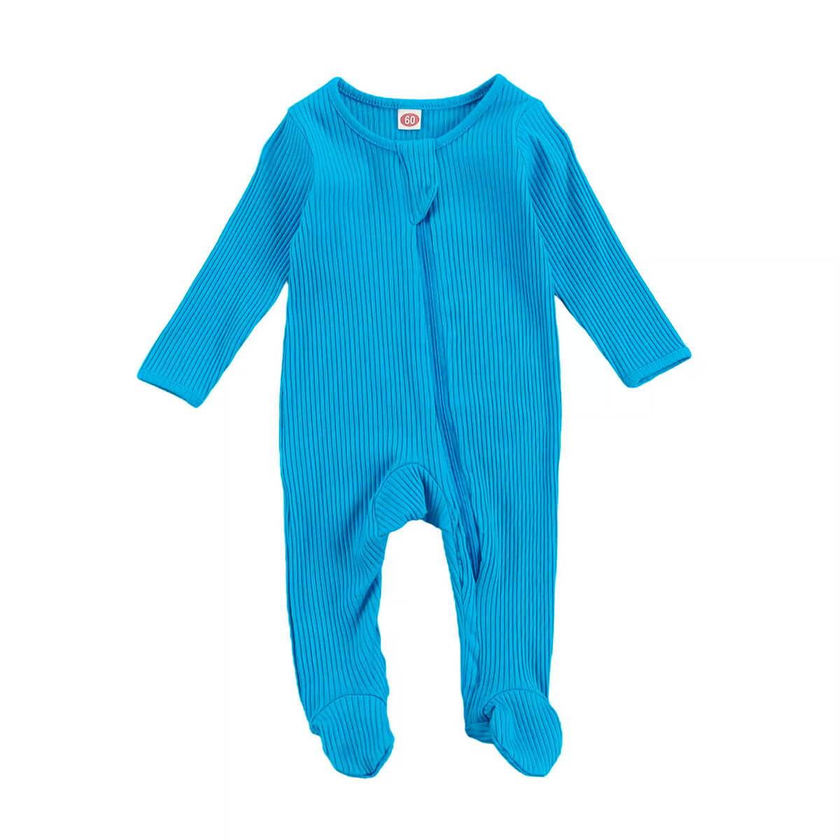 Solid Zipper Footed Baby Jumpsuit - Wearebambino - Blue - 0 - 3 M - Solid Zipper Footed Baby Jumpsuit