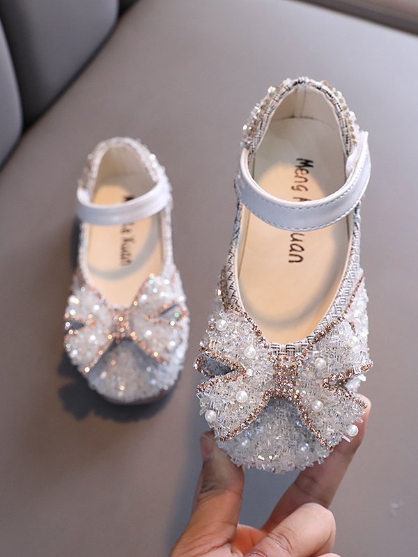 Sparkly Bow Mary Jane Shoes By Bambino - Wearebambino - Silver - 1 - Sparkly Bow Mary Jane Shoes By Bambino