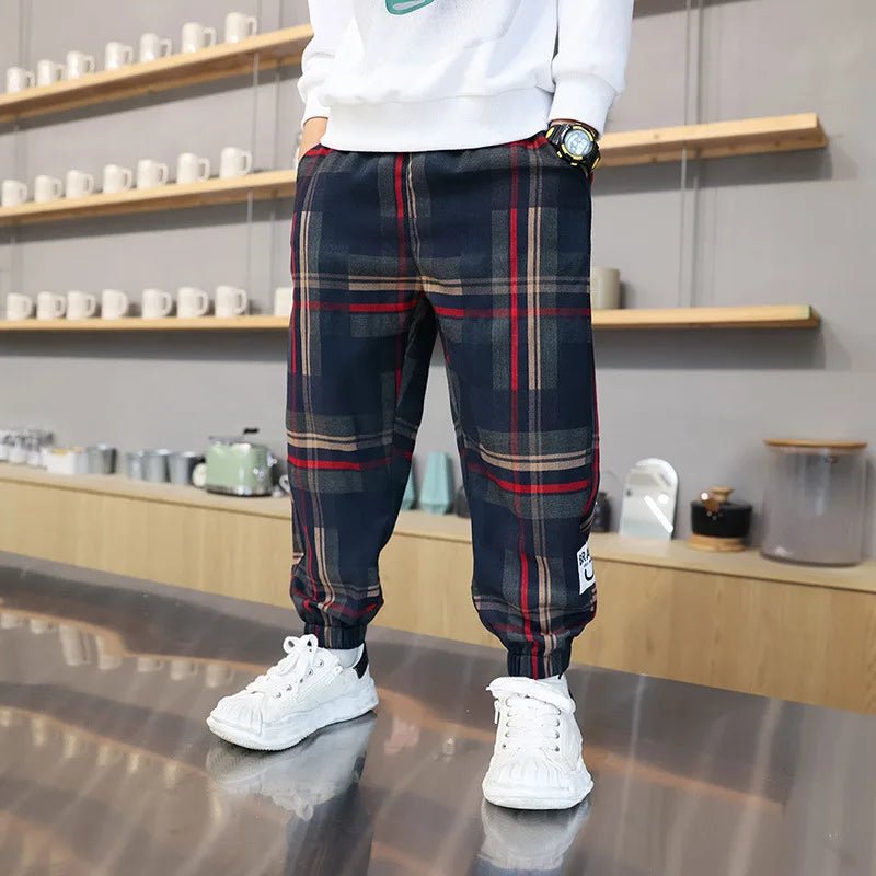 Spring Autumn Boys Plaid Cotton Pants - Wearebambino - Red - 4T - Spring Autumn Boys Plaid Cotton Pants