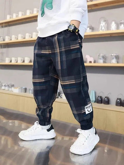 Spring Autumn Boys Plaid Cotton Pants - Wearebambino - Blue - 4T - Spring Autumn Boys Plaid Cotton Pants