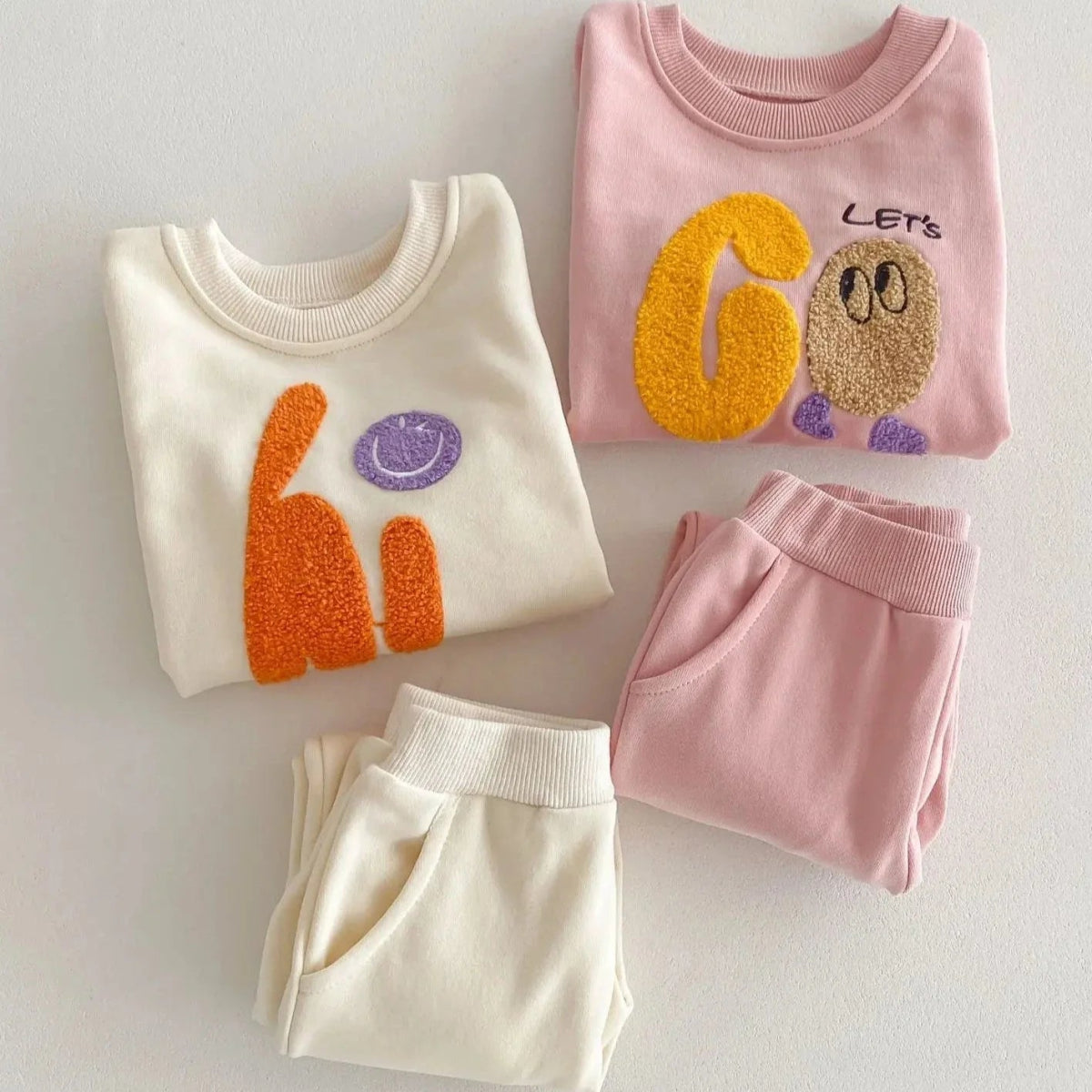 Spring Cartoon Sweatshirt & Pants Set for Baby Girl - Wearebambino - Beige - 9 M - Spring Cartoon Sweatshirt & Pants Set for Baby Girl