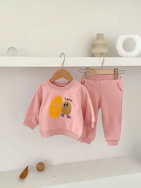 Spring Cartoon Sweatshirt & Pants Set for Baby Girl - Wearebambino - Pink - 9 M - Spring Cartoon Sweatshirt & Pants Set for Baby Girl