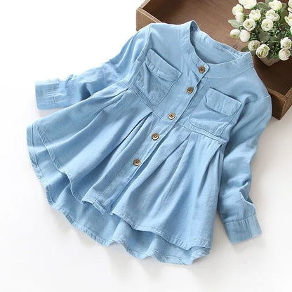 Spring Denim A - Line Dress for Girls - Wearebambino - Blue - 2T - Spring Denim A - Line Dress for Girls