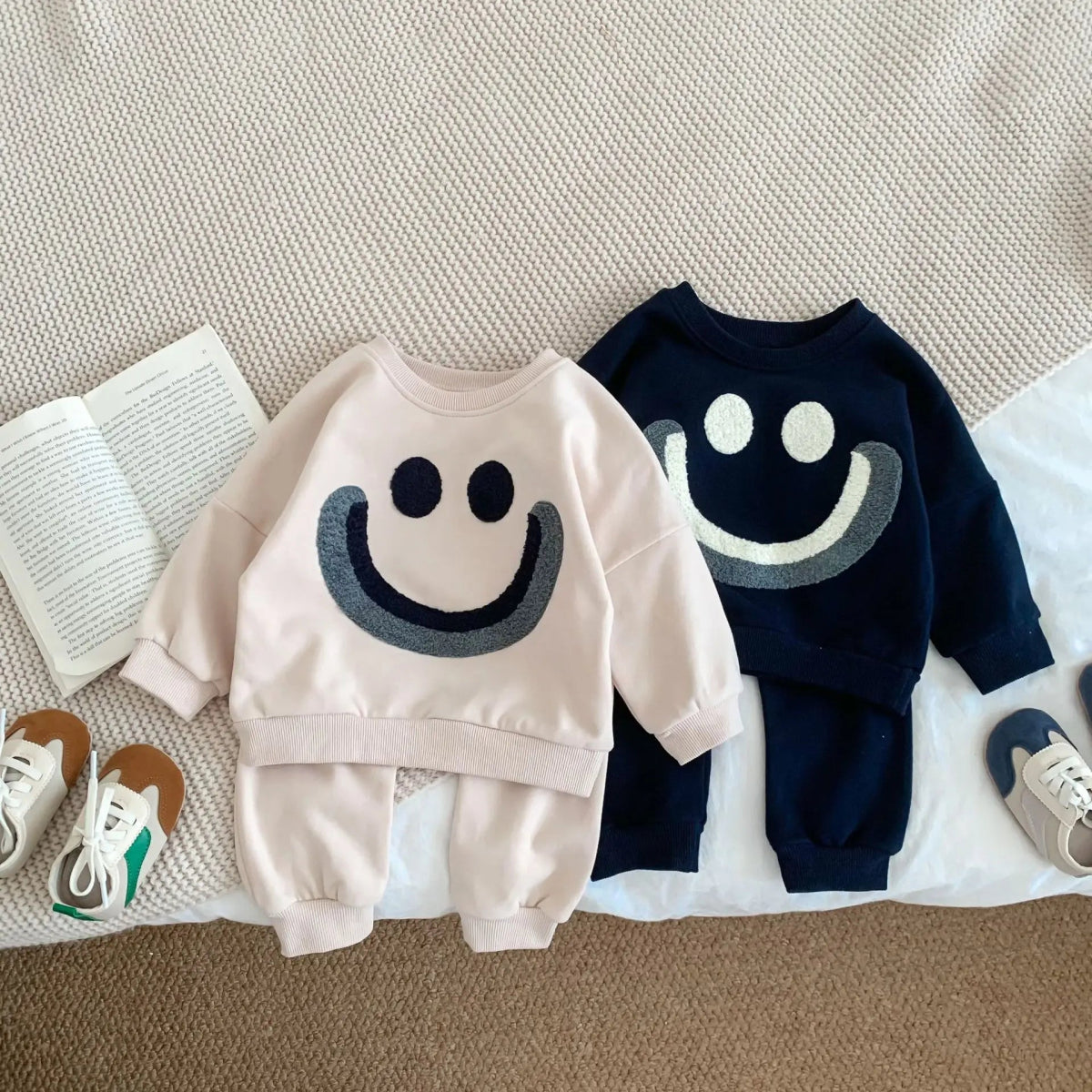 Spring Rainbow Print Baby Sweatshirt + Pants Set - Wearebambino - Dark blue - 6 M - Spring Rainbow Print Baby Sweatshirt + Pants Set