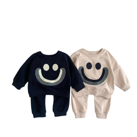 Spring Rainbow Print Baby Sweatshirt + Pants Set - Wearebambino - Dark blue - 6 M - Spring Rainbow Print Baby Sweatshirt + Pants Set