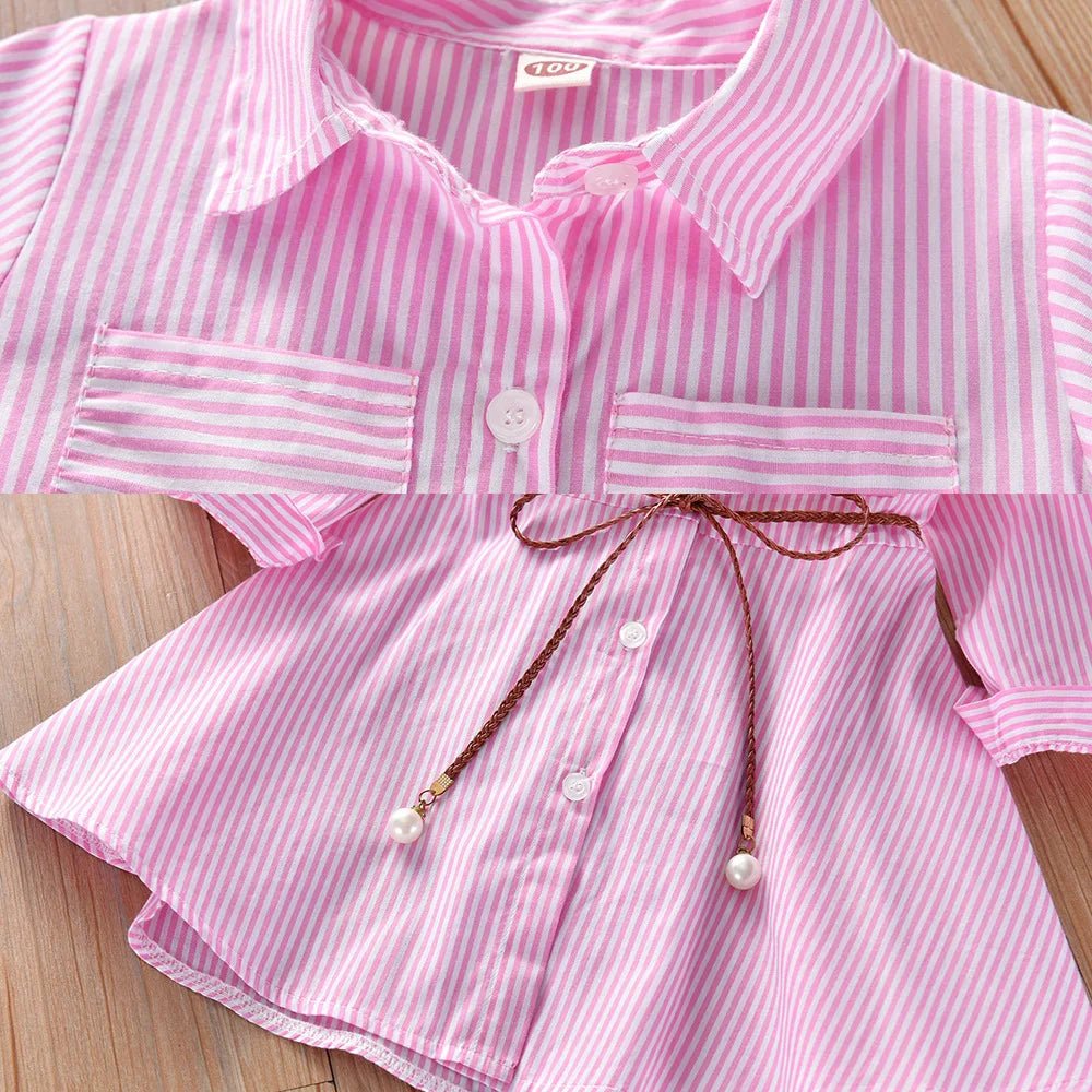 Spring Striped Shirt Dress for Girls - Wearebambino - Pink - 2T - Spring Striped Shirt Dress for Girls