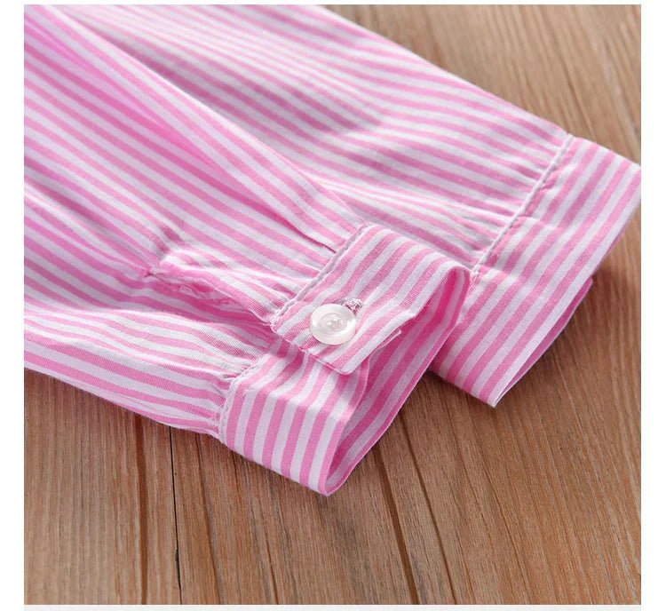 Spring Striped Shirt Dress for Girls - Wearebambino - Pink - 2T - Spring Striped Shirt Dress for Girls