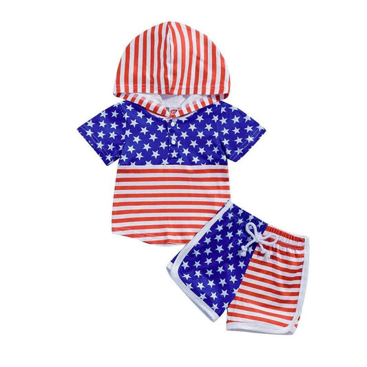 Stars and Stripes Hooded Baby Set - Wearebambino - 3 - 6 M - Stars and Stripes Hooded Baby Set