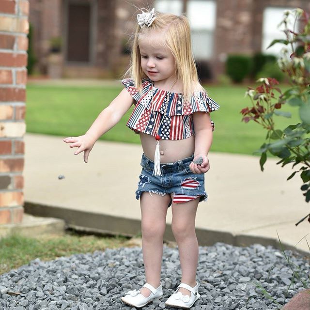 Stars and Stripes Patched Denim Shorts Set - Wearebambino - Blue - 2T - Stars and Stripes Patched Denim Shorts Set