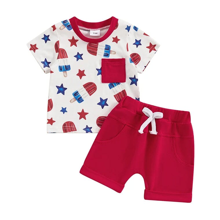 Stars Popsicles Red Shorts Baby Set - Wearebambino - 3 - 6 M - Stars Popsicles Red Shorts Baby Set