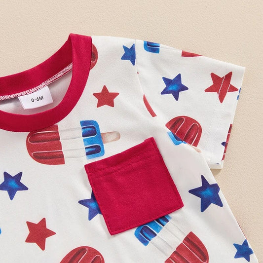 Stars Popsicles Red Shorts Baby Set - Wearebambino - 3 - 6 M - Stars Popsicles Red Shorts Baby Set